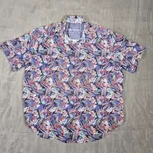 Robert Graham Mens 2XL Short Sleeve Button Shirt Abstract Print Stretch